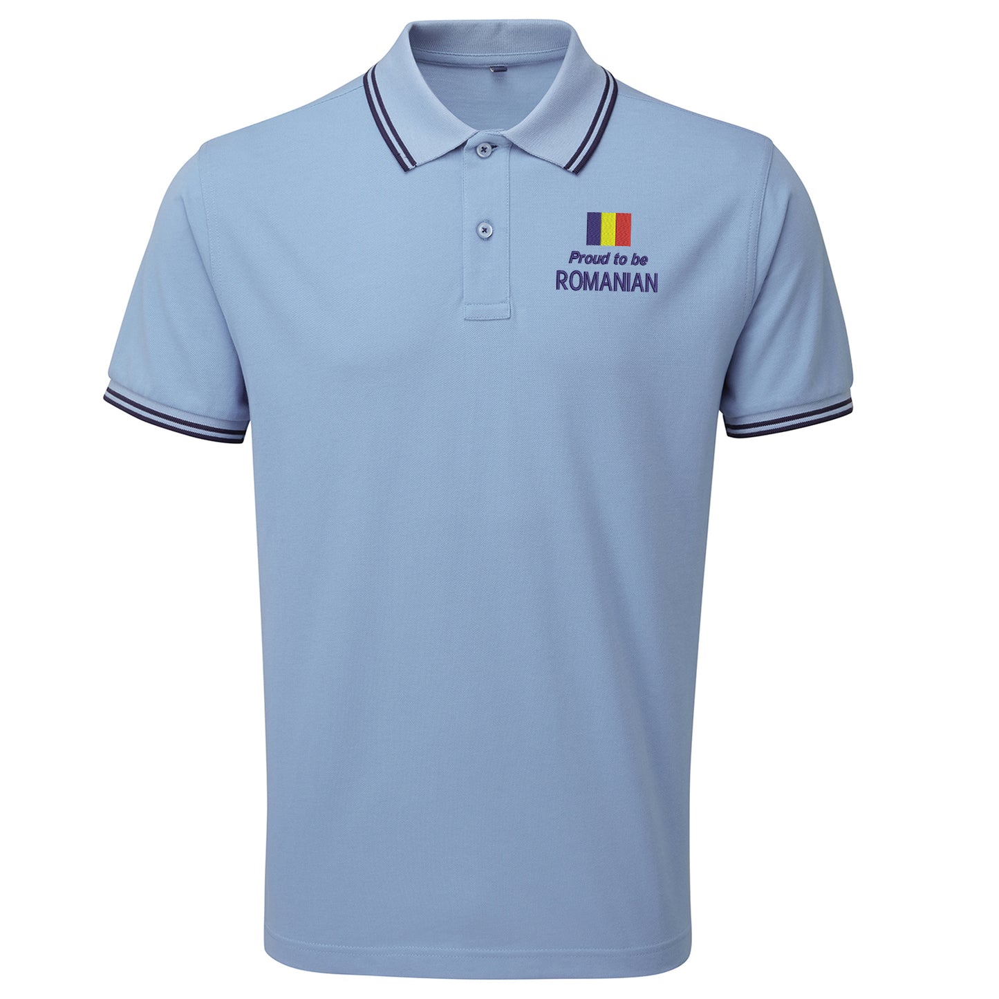 Proud to be Romanian Embroidered Tipped Polo Shirt