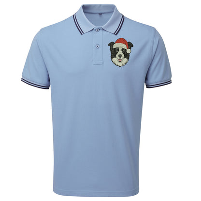 Border Collie Christmas Tipped Polo Shirt