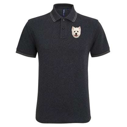 West Highland White Terrier Face Embroidered Tipped Polo Shirt