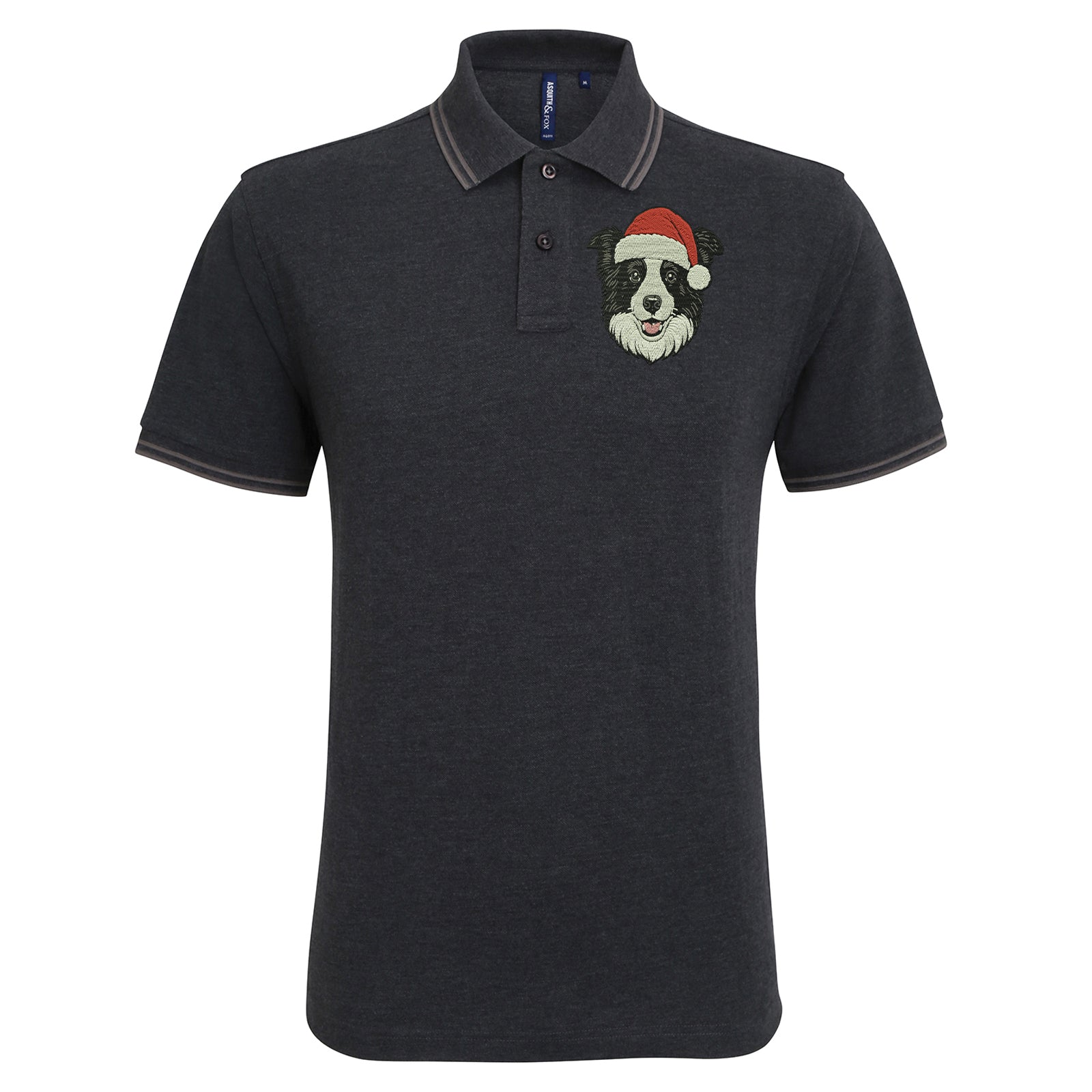 Border Collie Christmas Tipped Polo Shirt