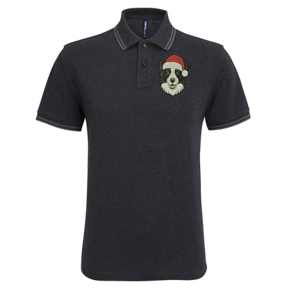 Border Collie Christmas Tipped Polo Shirt