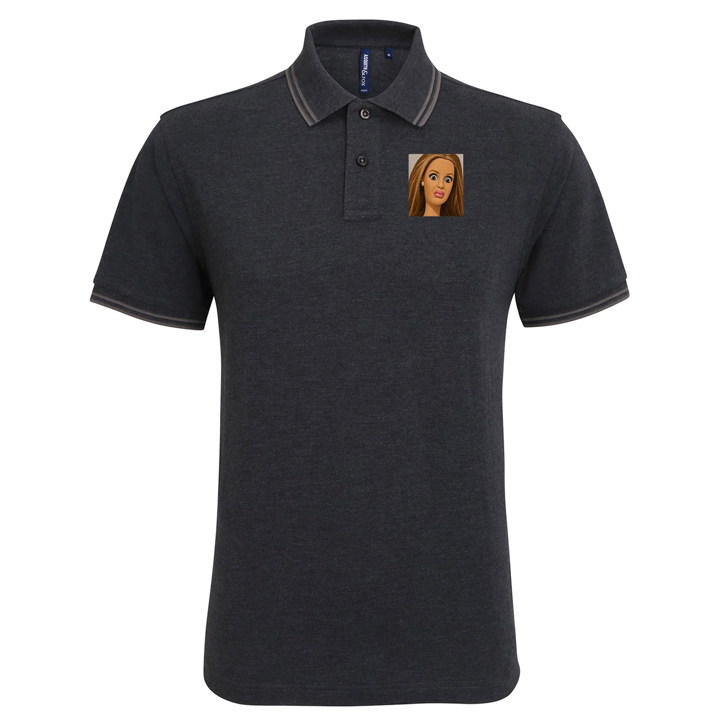 Funny Distressed Doll Face Meme Tipped Polo Shirt