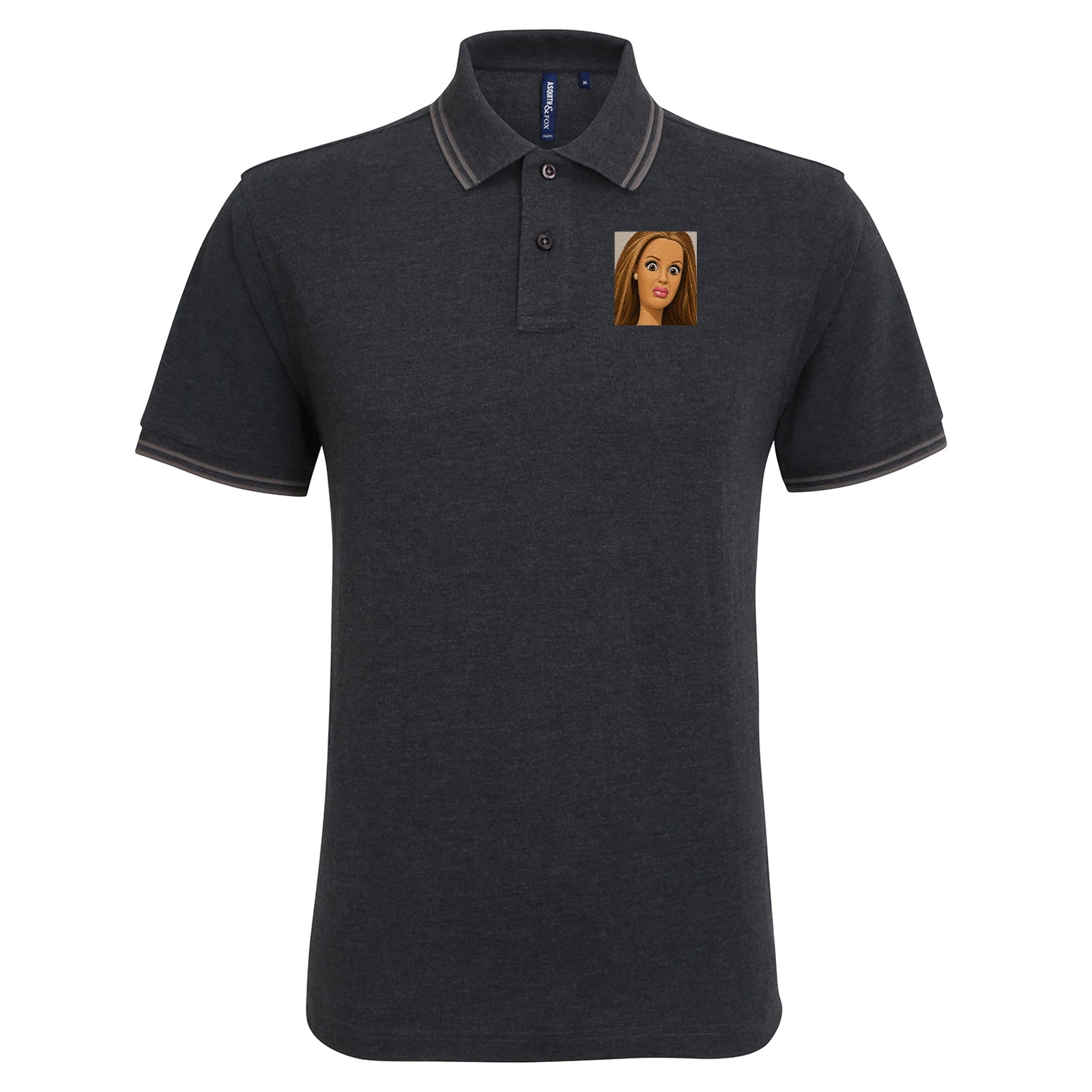 Funny Distressed Doll Face Meme Tipped Polo Shirt
