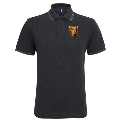 Funny Distressed Doll Face Meme Tipped Polo Shirt