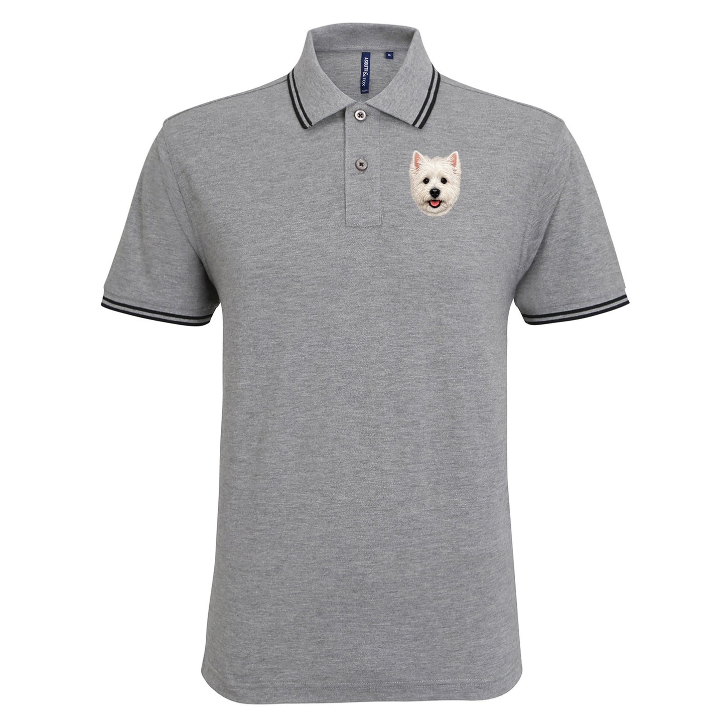 West Highland White Terrier Face Embroidered Tipped Polo Shirt