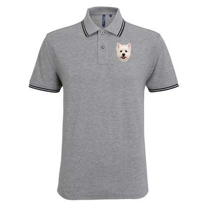 West Highland White Terrier Face Embroidered Tipped Polo Shirt