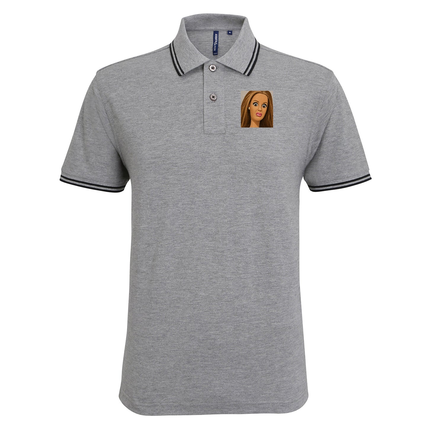Funny Distressed Doll Face Meme Tipped Polo Shirt