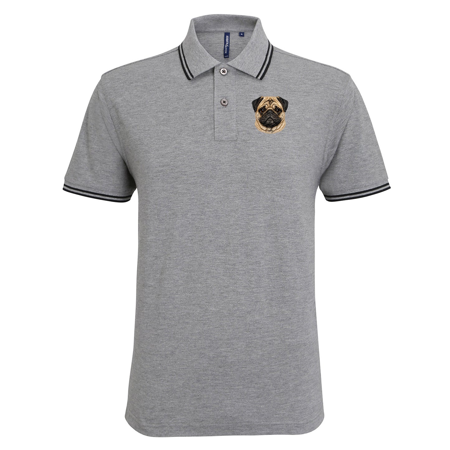 Pug Dog Face Tipped Polo Shirt