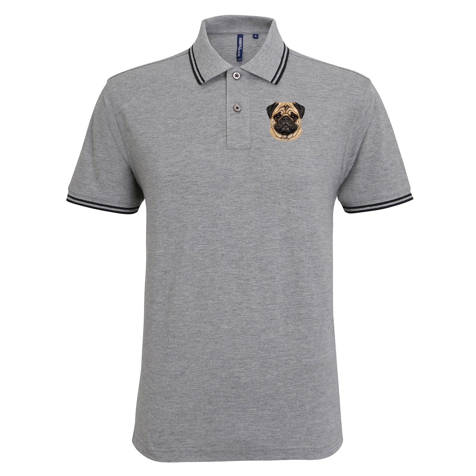 Pug Dog Face Tipped Polo Shirt
