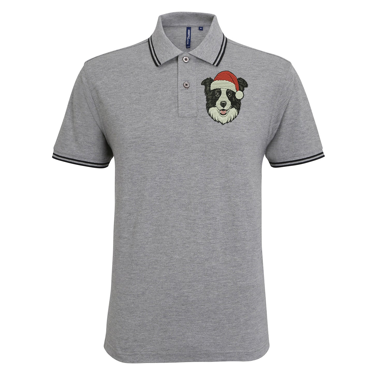 Border Collie Christmas Tipped Polo Shirt