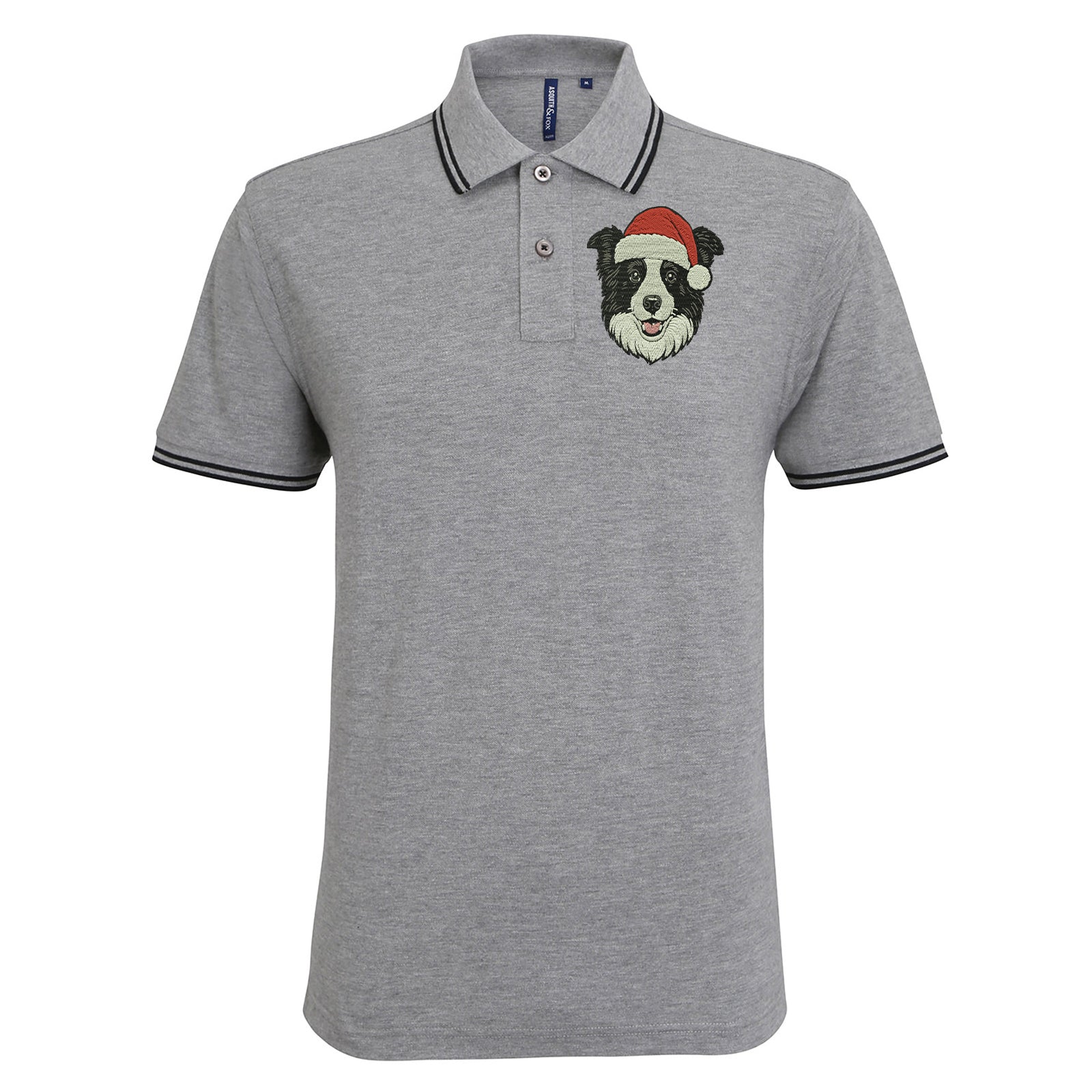 Border Collie Christmas Tipped Polo Shirt