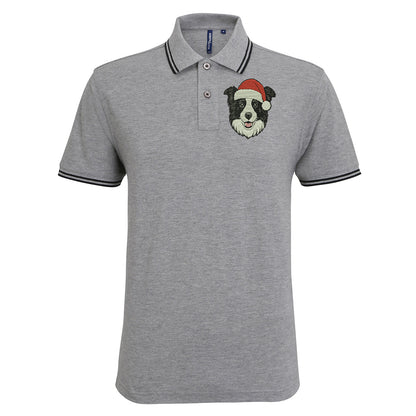 Border Collie Christmas Tipped Polo Shirt