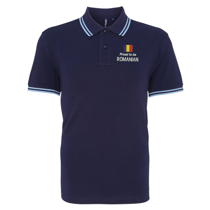 Proud to be Romanian Embroidered Tipped Polo Shirt