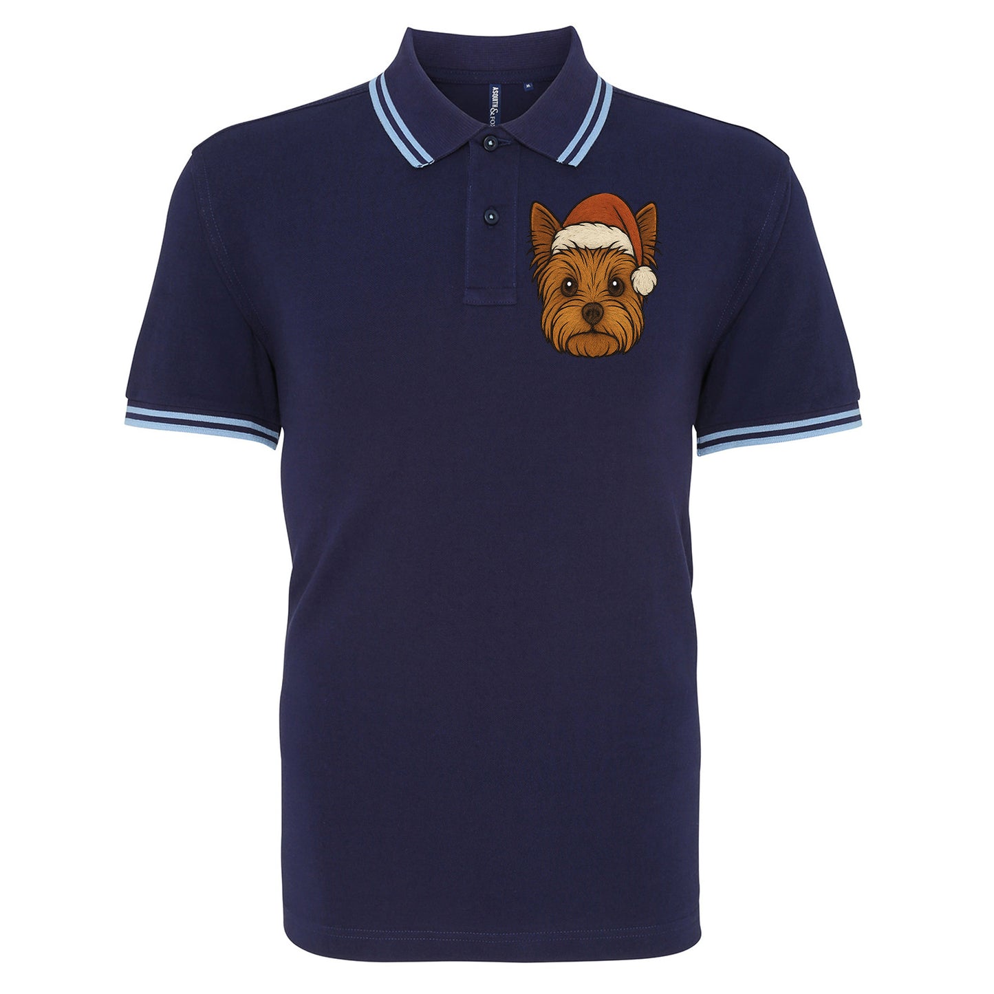 Yorkshire Terrier Face Christmas Embroidered Tipped Polo Shirt