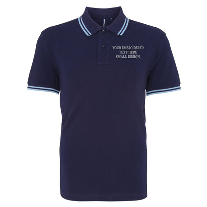 Personalised Custom Small Text Embroidered Tipped Polo Shirt