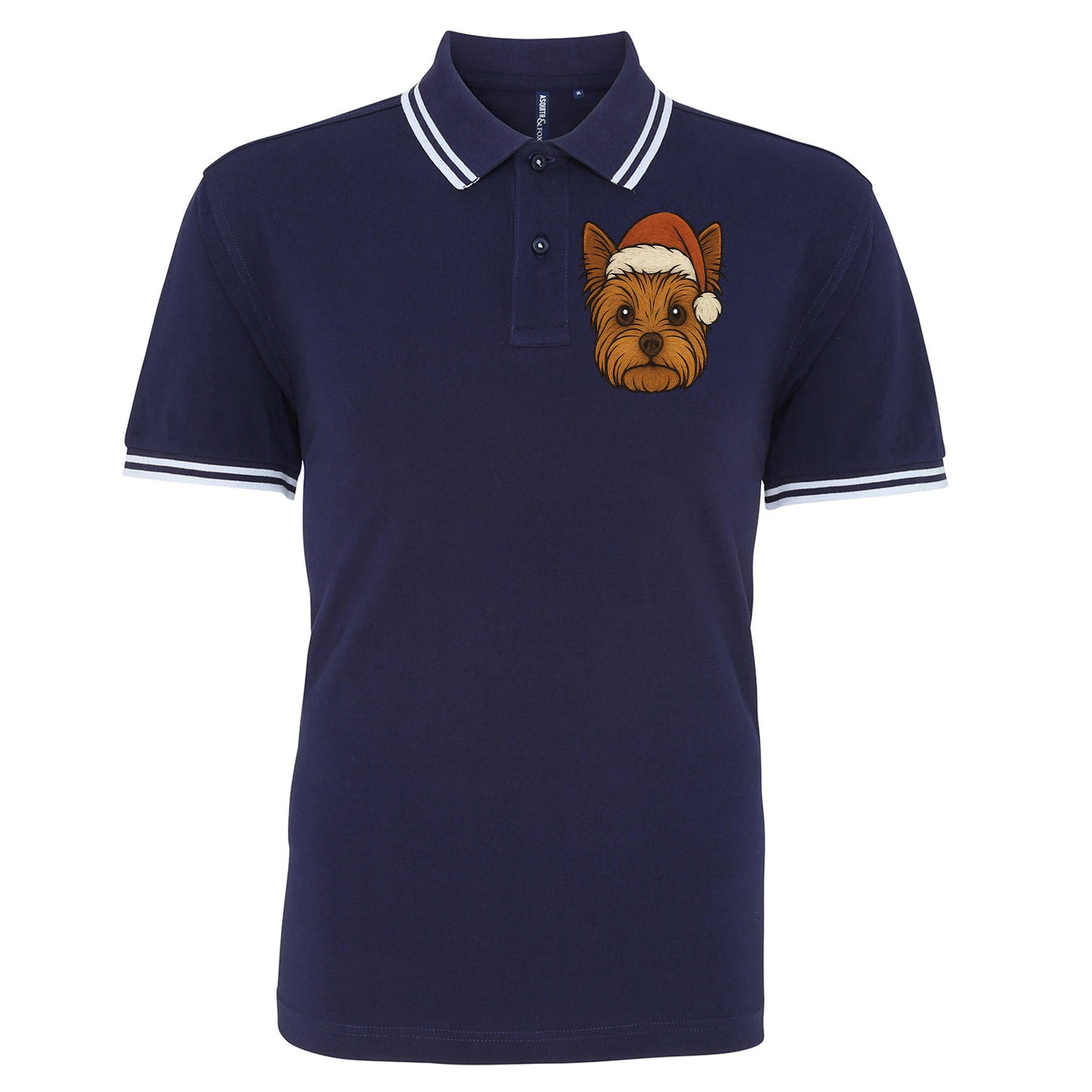 Yorkshire Terrier Face Christmas Embroidered Tipped Polo Shirt