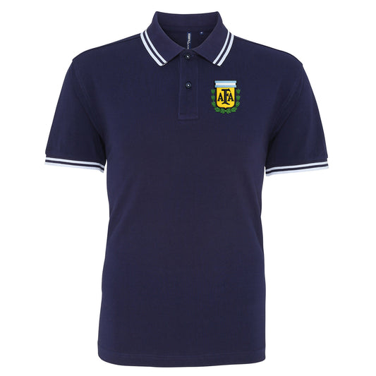 Old School Argentina Football Tipped Polo Shirt 