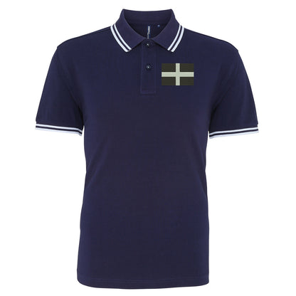 Saint Pirans Flag Embroidered Tipped Polo Shirt