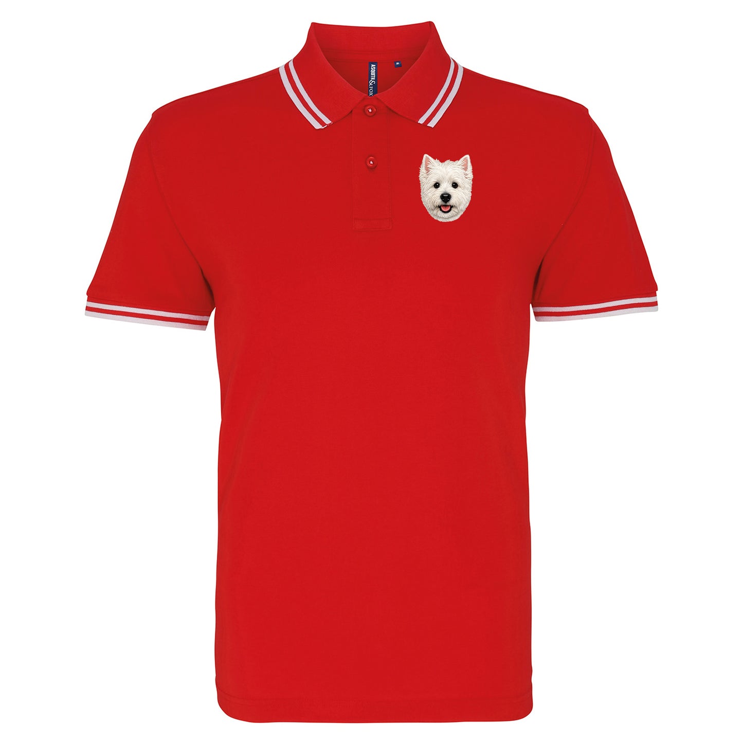 West Highland White Terrier Face Embroidered Tipped Polo Shirt