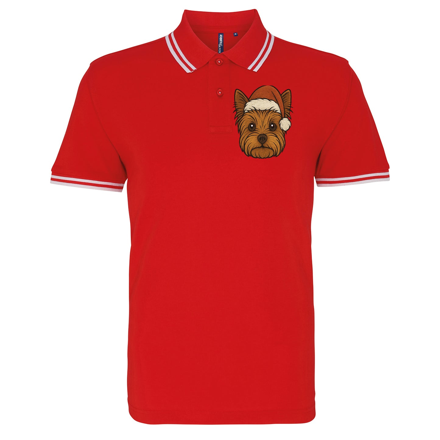 Yorkshire Terrier Face Christmas Embroidered Tipped Polo Shirt