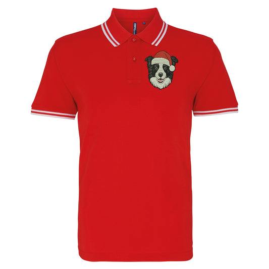 Border Collie Christmas Tipped Polo Shirt