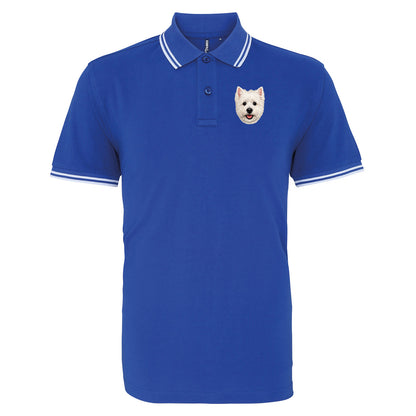 West Highland White Terrier Face Embroidered Tipped Polo Shirt