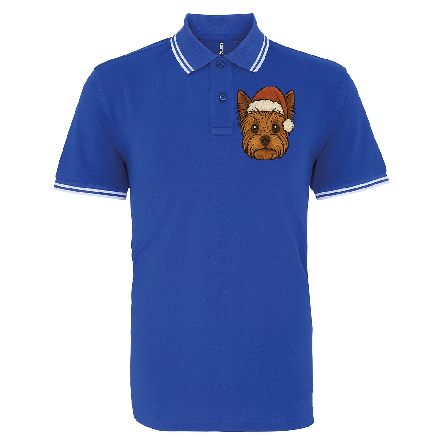 Yorkshire Terrier Face Christmas Embroidered Tipped Polo Shirt