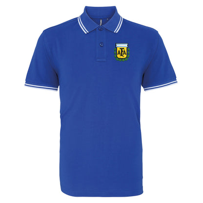 Old School Argentina Football Tipped Polo Shirt 