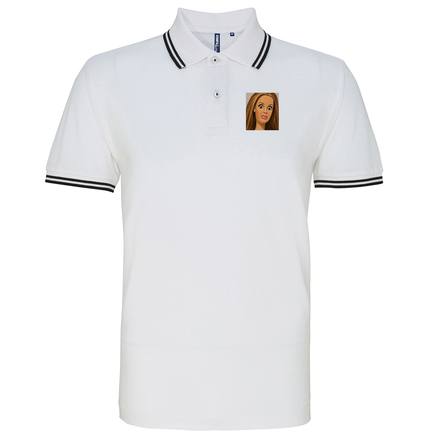 Funny Distressed Doll Face Meme Tipped Polo Shirt