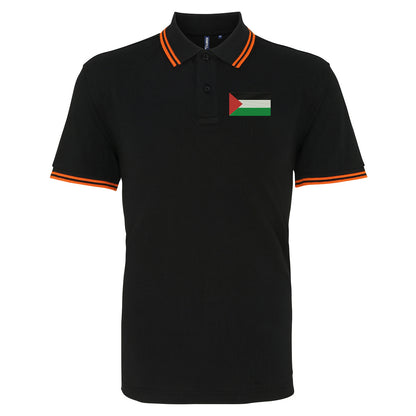 Flag of Palestine Embroidered Tipped Polo Shirt