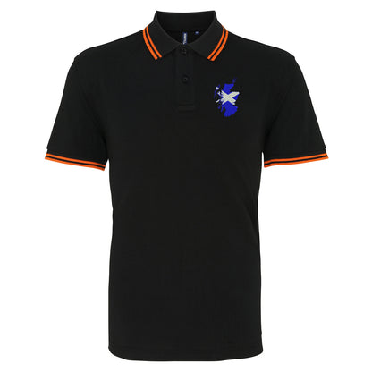 Scotland Flag Map Embroidered Tipped Polo Shirt