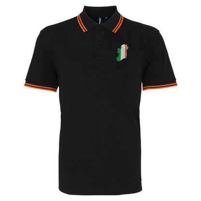 Ireland Flag Map Embroidered Tipped Polo Shirt