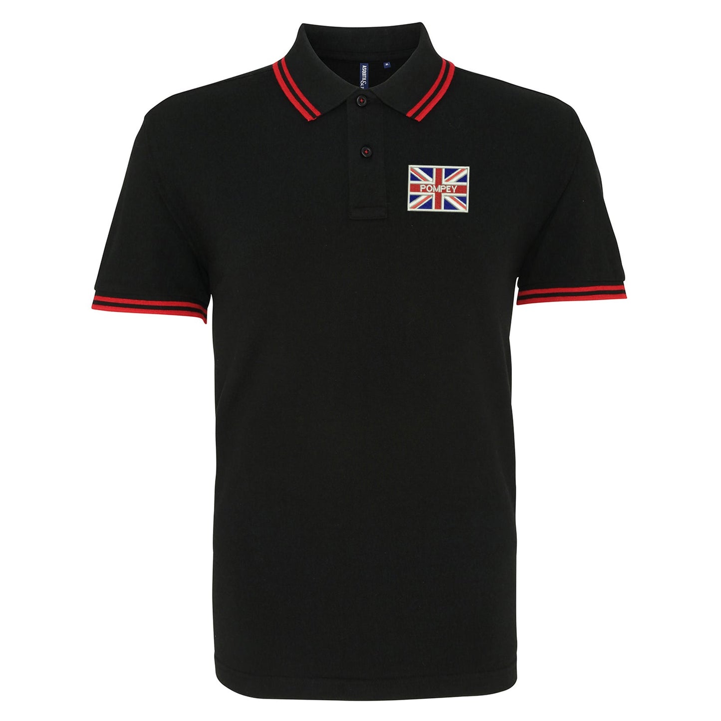 Pompey Coloured Union Jack  Embroidered Tipped Polo Shirt