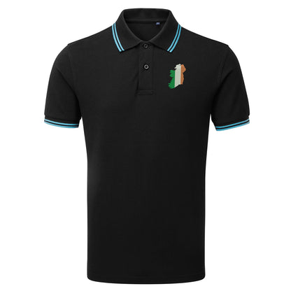 Ireland Flag Map Embroidered Tipped Polo Shirt