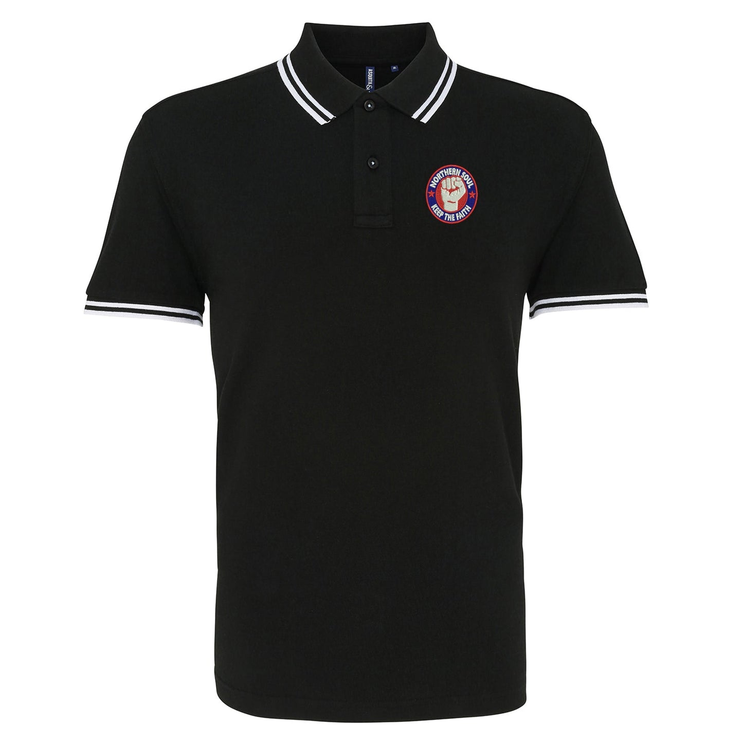 Northern Soul Keep The Faith Embroidered Tipped Polo Shirt