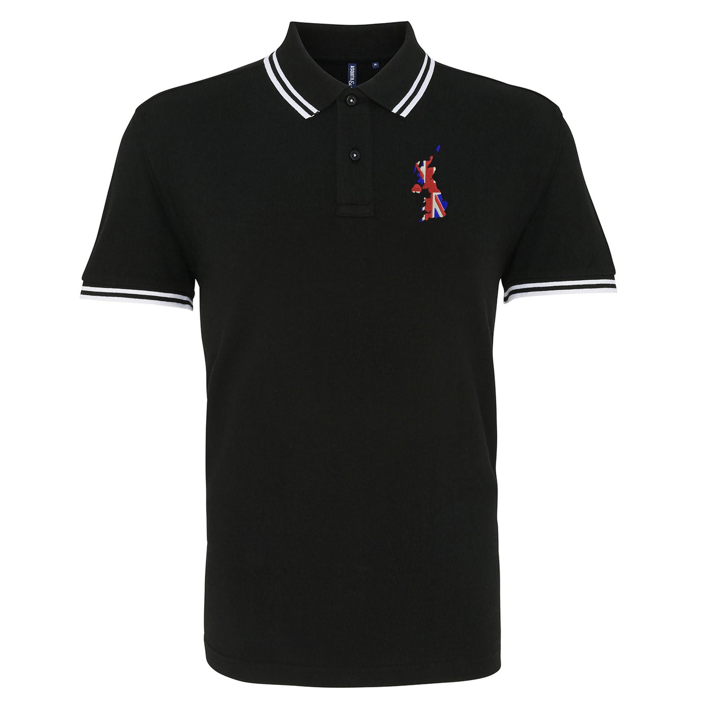 United Kingdom Flag Map Embroidered Tipped Polo Shirt