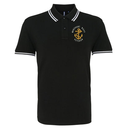 Merchant Navy Veteran Anchor Embroidered Tipped Polo Shirt