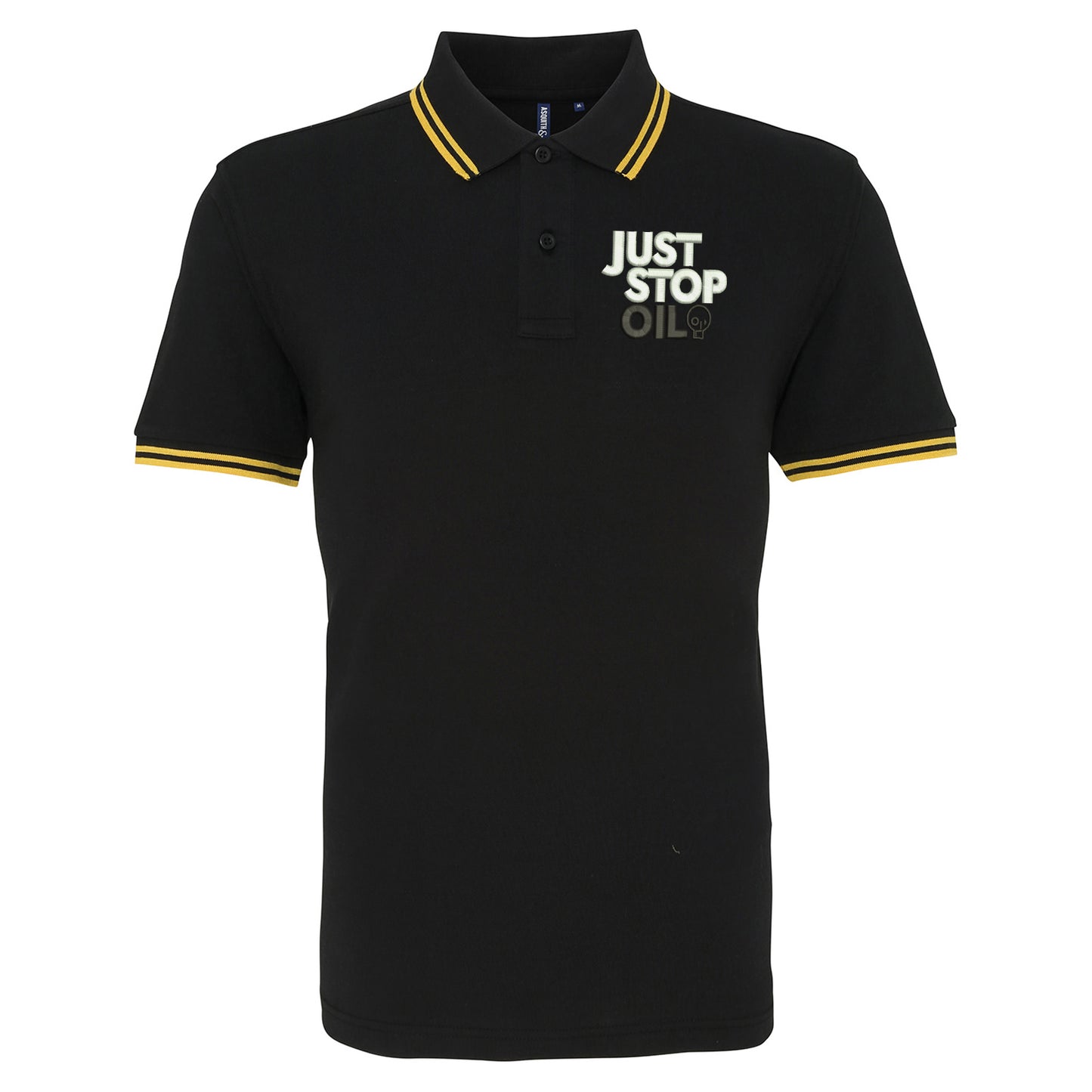 Just Stop Oil Embroidered Tipped Polo Shirt