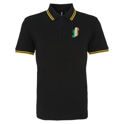 Ireland Flag Map Embroidered Tipped Polo Shirt