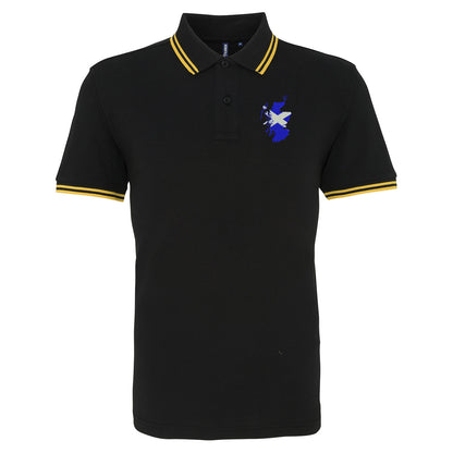 Scotland Flag Map Embroidered Tipped Polo Shirt