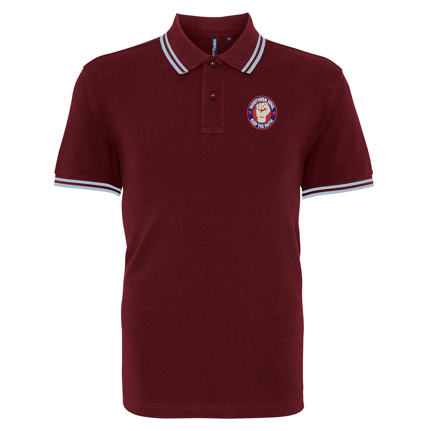 Northern Soul Keep The Faith Embroidered Tipped Polo Shirt