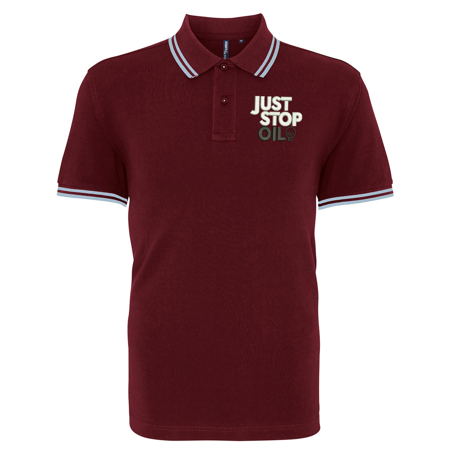 Just Stop Oil Embroidered Tipped Polo Shirt