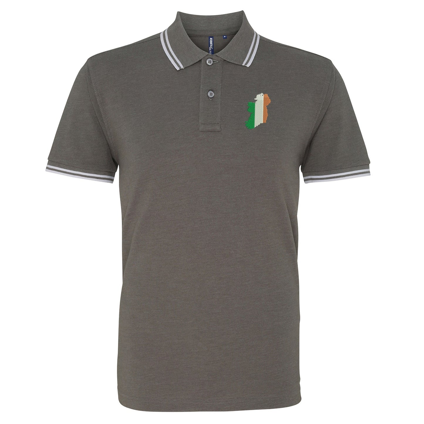 Ireland Flag Map Embroidered Tipped Polo Shirt