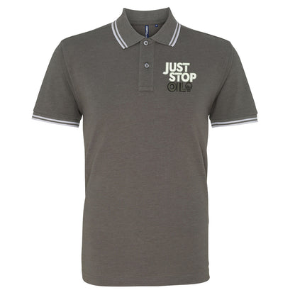 Just Stop Oil Embroidered Tipped Polo Shirt
