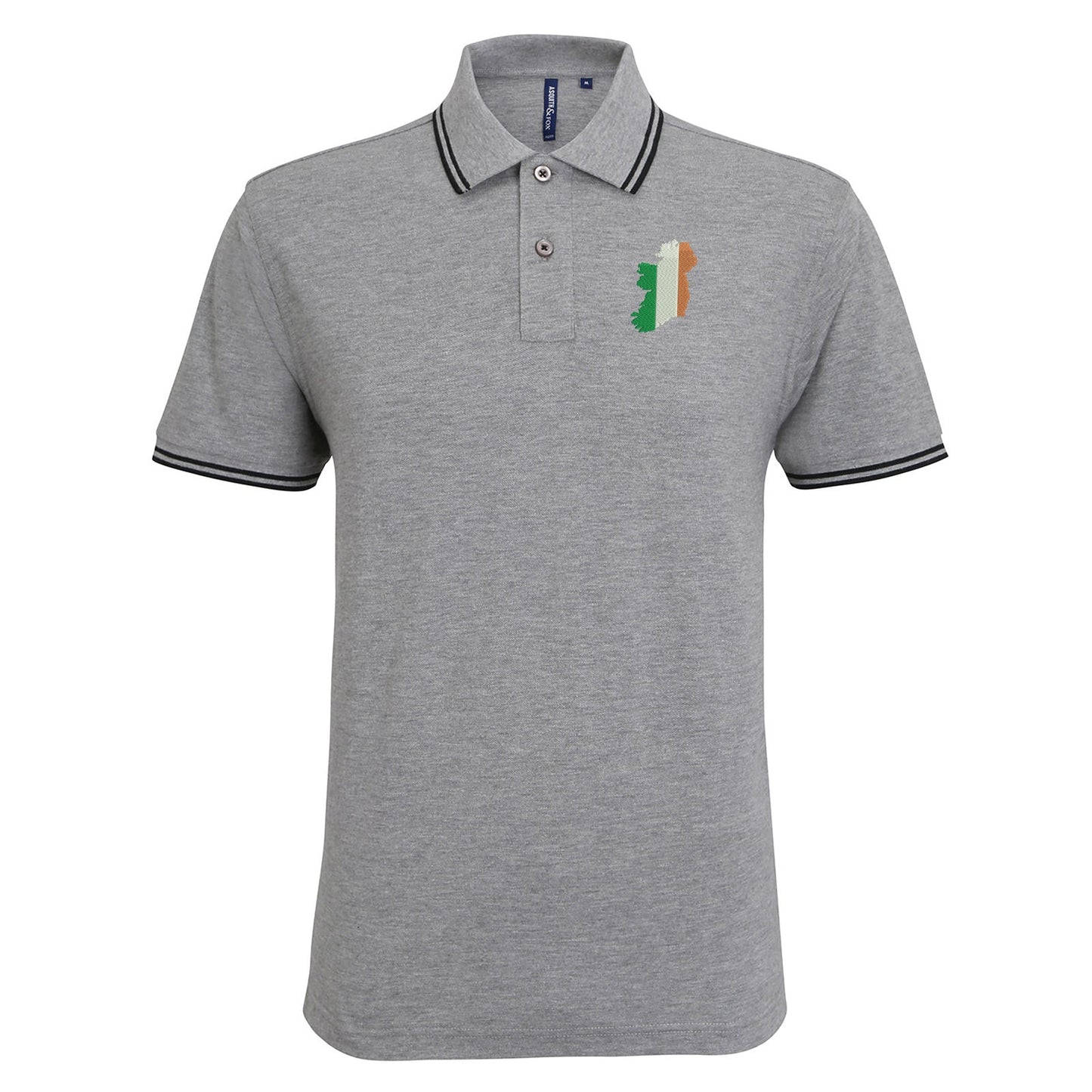 Ireland Flag Map Embroidered Tipped Polo Shirt