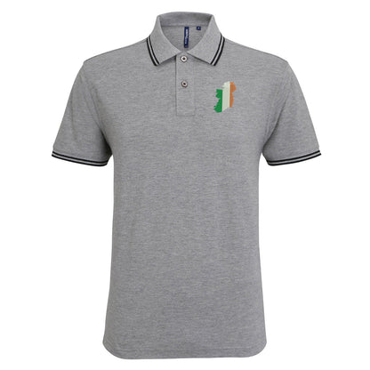 Ireland Flag Map Embroidered Tipped Polo Shirt