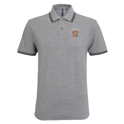 Retro Senna 12 Embroidered Tipped Polo Shirt