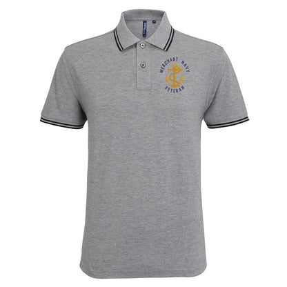 Merchant Navy Veteran Anchor Embroidered Tipped Polo Shirt