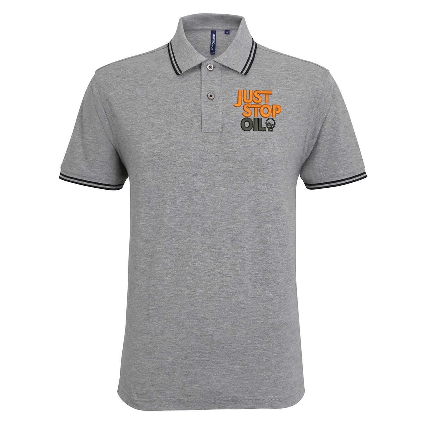 Just Stop Oil Embroidered Tipped Polo Shirt
