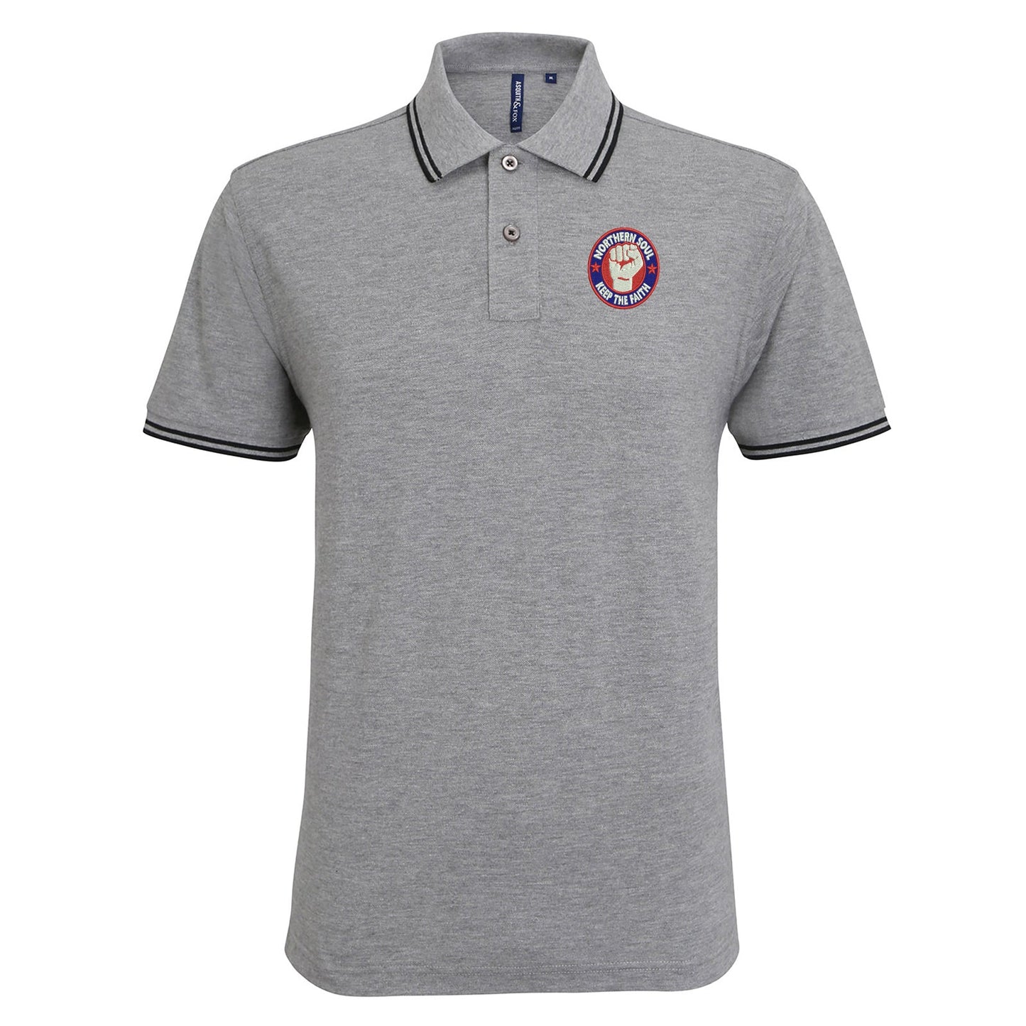 Northern Soul Keep The Faith Embroidered Tipped Polo Shirt